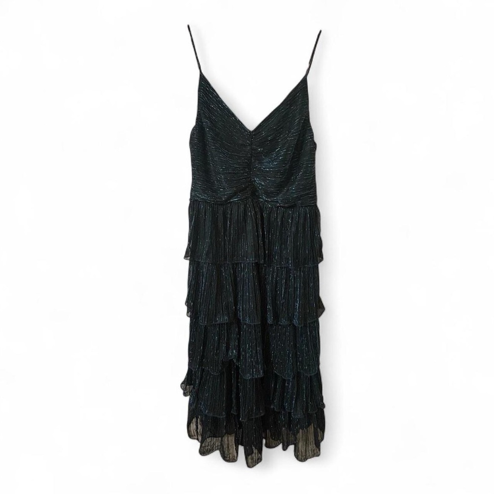 MOTF Shimmering Black Tiered Midi Dress
